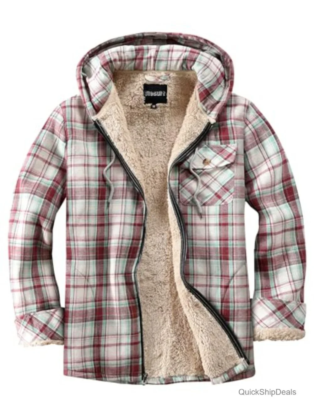 Women's Fleece Flannel Plaid Sherpa Hooded Jacket Full Zip Warm Winter